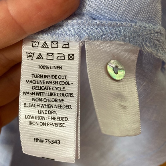 H by Halston Women’s Light Blue Linen V-Neck Blouse  Shirt Lagenlook Coastal S - Picture 5 of 5